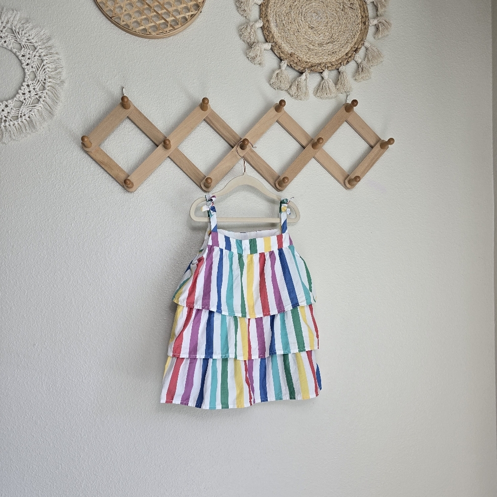 Hanna Andersson Rainbow Striped Tiered Blouse In White Girls Size 8 EUC